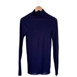 COS Womens 100% Wool Turtleneck Top Medium Navy Quiet Luxury Minimalist Layering